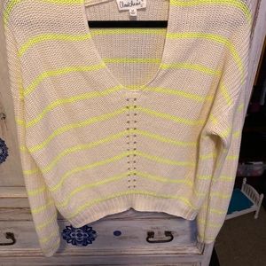 Sweater tan and neon yellow stripes